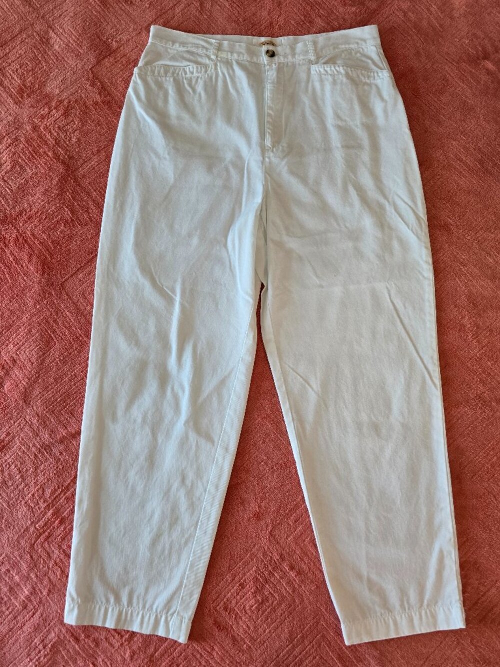 Vintage Talbots White High-Waist Cotton Tapered Ankle Pants Size 12